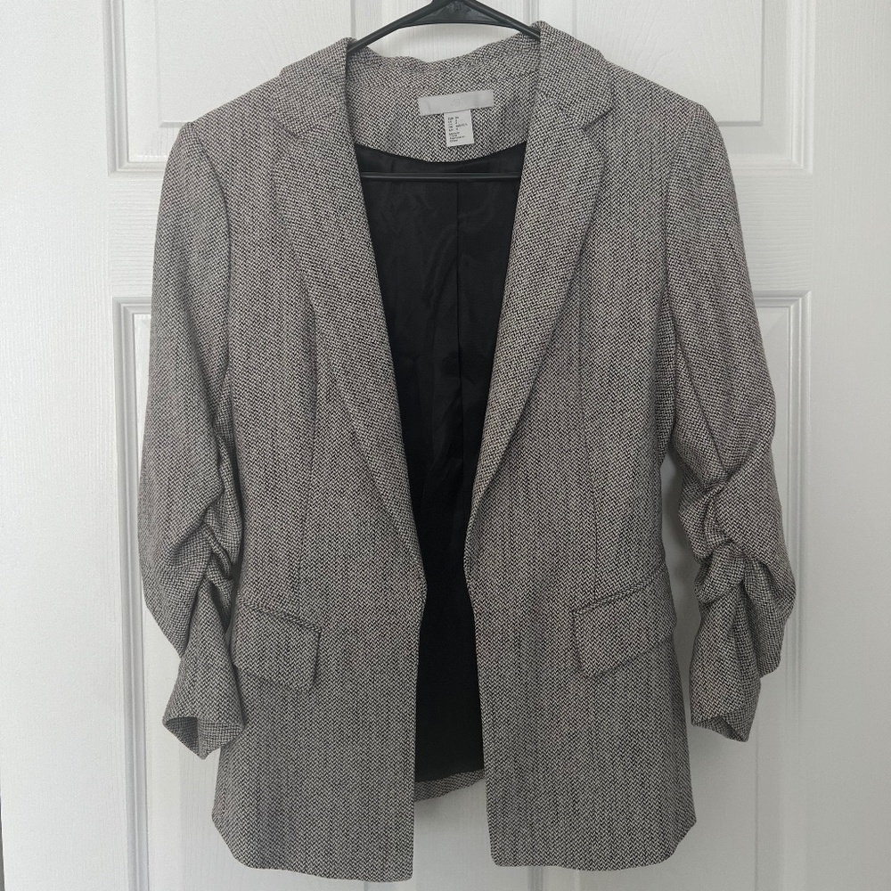 H&M Herringbone Blazer w/ Ruched Sleeves